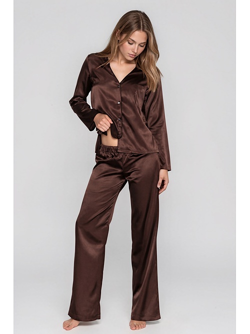 Pijamale din satin Termi maro