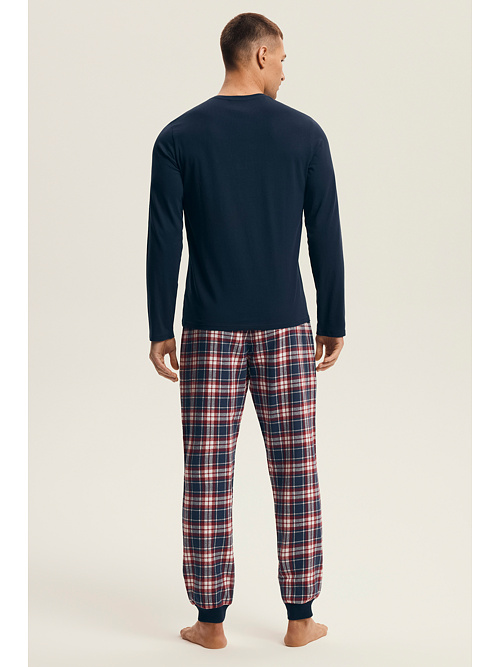 Pijamale pentru bărbați Noir albastru bumbac și flanel